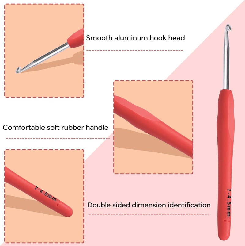 Gerute 4.5mm Crochet Hook, Ergonomic Crochet Hook, Smooth and Extra Long Knitting Needles, with Soft Rubber Ergonomic Handle and Aluminum Tip, Perfect Beginner and Arthritic Crochet Hooks (4.5 mm) - Image 3